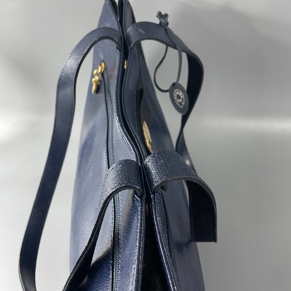 Exquisite Eliana Italy Blue Leather with Black Canvas Tote Bag - Picture 10 of 13